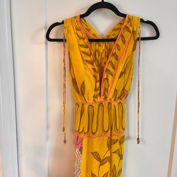 Tracy Reese Yellow Tropical Print Silk Maxi Dress Size 2 - Picture 3 of 8